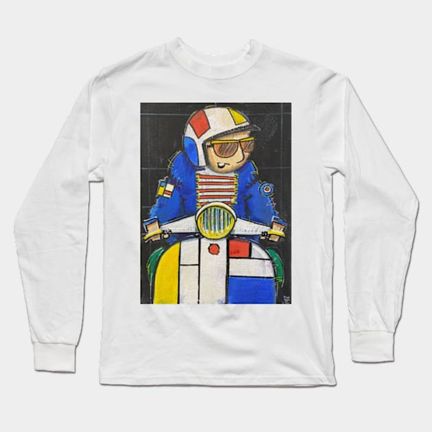 Retro Scooter, Classic Scooter, Scooterist, Scootering, Scooter Rider, Mod Art Long Sleeve T-Shirt by Scooter Portraits